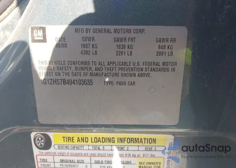 2009 Chevrolet Malibu Lt z USA, uszkodzony, nr VIN 1G1ZH57B494103635